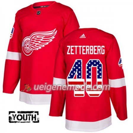 Kinder Eishockey Detroit Red Wings Trikot Henrik Zetterberg 40 Adidas 2017-2018 Rot USA Flag Fashion Authentic
